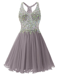 Gray Chiffon Crystal Homecoming Dress