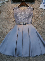 Gray Satin Lace Homecoming Dresses