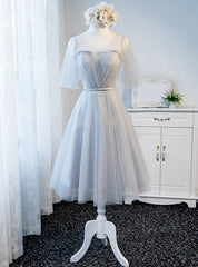 Gray Tulle Pleats Backless Bridesmaid Dresses