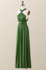 Green A-line Pleated Long Convertible Bridesmaid Dress