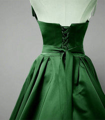 Green A-line Simple Satin Long Party Dresses, Green Satin Prom Dresses