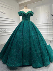 Green Ball Gown Tulle Sequins Appliques Prom Dresses