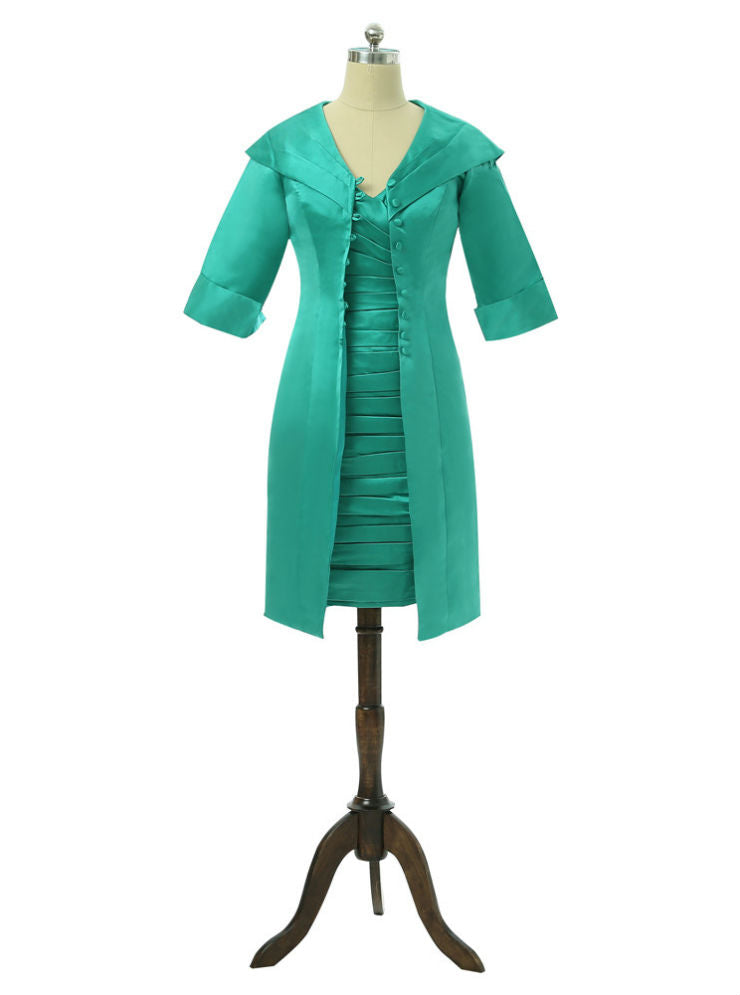 Green Mother Of The Bride Dresses Sheath Knee Length With Jacket