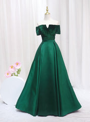 Green Satin Velvet Off the Shoulder Prom Dresses