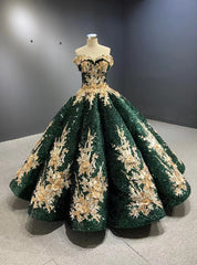 Green Sequins Champagne Appliques Prom Dresses