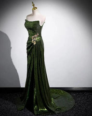 Green Sequins Mermaid Long Prom Dresses with Leg Slit, Green Sequins Party Dresses