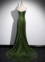 Green Sequins Mermaid Long Prom Dresses with Leg Slit, Green Sequins Party Dresses