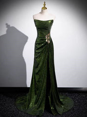 Green Sequins Mermaid Long Prom Dresses with Leg Slit, Green Sequins Party Dresses