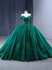 Green Tulle Sequins Off the Shoulder Appliques Prom Dresses