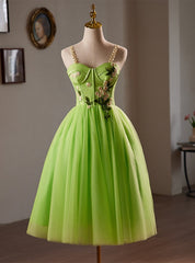 Green Tulle Straps Appliques Homecoming Dresses