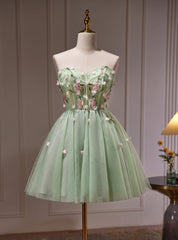 Green Tulle Sweetheart Beading Homecoming Dresses