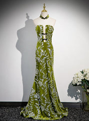 Green Velvet Mermaid Sequins Prom Dresses