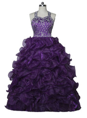 Halter Organza Purple Girls Pageant Dresses For Weddings Ball Gown