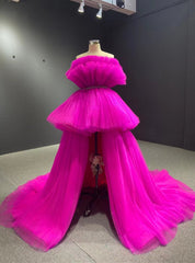 Hot Pink Strapless Pleats  Prom Dresses