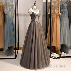 A-Line Prom Dresses Open Back Dress Formal Wedding Party Floor Length Sleeveless Spaghetti Strap Tulle with Pleats