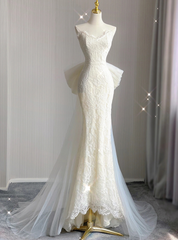 Ivory Mermaid Lace Tulle Strapless Wedding Dresses