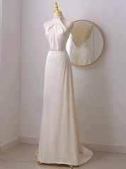 Ivory Satin Halter Backless Wedding Dresses