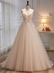 Ivory Tulle Spaghetti Straps Pleats Flower Wedding Dresses