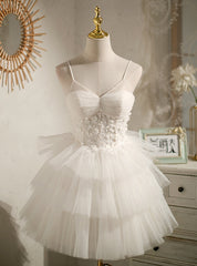 Ivory Tulle Spaghetti Straps Sequins Appliques Homecoming Dresses