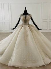 Ivory White Ball Gown Tulle Sequins Floor Length Wedding Dress