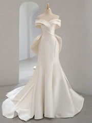 Ivory White Satin Strapless Wedding Dresses