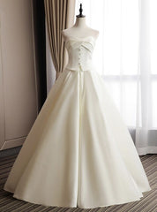 Ivory White Satin Sweetheart Button Wedding Dresses