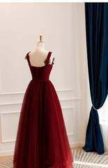 A Line Tulle Long Formal Dresses Wine Red Evening Dresses