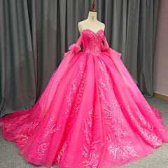 Lace Hot Pink Sequins Ball Gown Quincea?era Dress