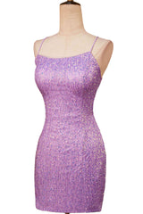 Lace-Up Lilac Sequin Tight Short Homecoming Dress