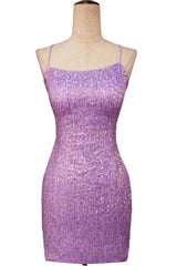 Lace-Up Lilac Sequin Tight Short Homecoming Dress