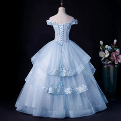 Light Blue Tulle Ball Gown Off Shoulder Sweet 16 Dresses Blue Formal Dresses with Lace prom Dresses shops