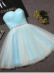 Light Blue Tulle With Crystal Homecoming Dresses