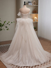 Light Champagne Tulle Beading Long Prom Dress, Light Champagne Formal Dress