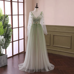 Light Green Gradient Soft Tulle Long Junior Prom Dresses Green Formal Dresses Party Dresses prom Dresses shops