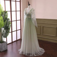 Light Green Gradient Soft Tulle Long Junior Prom Dresses Green Formal Dresses Party Dresses prom Dresses shops