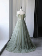 Light Green Tulle Off Shoulder Long Prom Dresses Green Sweetheart Party Dresses prom Dresses shops