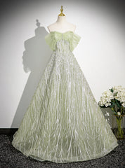 Light Green Tulle Sequins Beading Prom Dresses