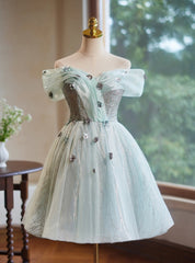 Light Green Tulle Sequins Homecoming Dresses