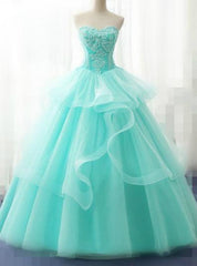 Light Green Tulle Strapless Layered Appliques Quinceanera Dresses