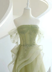 Light Green Tulle with Beaded A-line Prom Dresses Light Green Evening Dresses Party Dresses