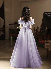 Light Purple Off Shoulder Tulle Party Dress, Light Purple Prom Dress