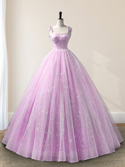 Lilac A-Line Tulle Long Sleeveless Quinceanera Dresses