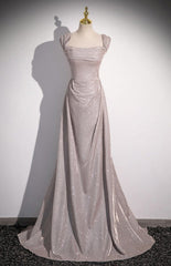 Long Grey Shiny Simple Prom Dresses with Off Shoulder Straps