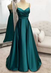 Women Satin Prom Dresses Long V-Neck Evening Gowns Formal Party Dresses