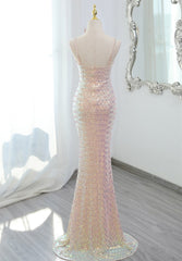 Lovely Sequins Mermaid Straps Long Party Dresses, Sequins Mermaid Formal Dresses