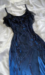 Luxurious Navy Blue Chiffon Beaded Evening Dresses Formal Party Prom Dresses