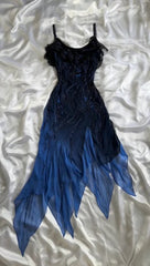 Luxurious Navy Blue Chiffon Beaded Evening Dresses Formal Party Prom Dresses