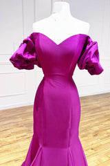 Magenta Satin Strapless Trumpet Long Prom Dress