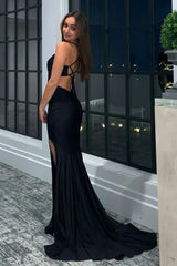 Mermaid Halter Neck Jersey Prom Dress with Slit