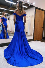 Mermaid Off the Shoulder Satin Prom Dress with Slit